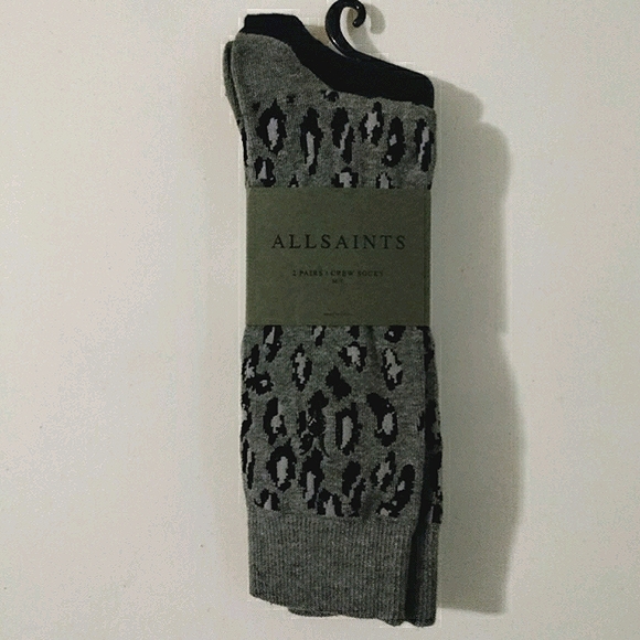 All Saints leopard print crew socks gray black NWT - Picture 5 of 6